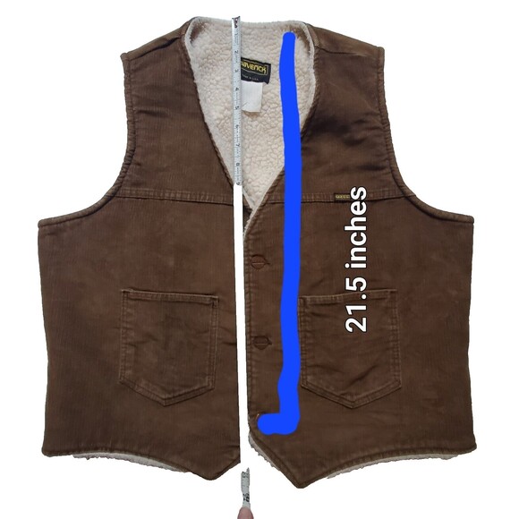 70's Maverick Blue Bell Corduroy Sherpa Vest Mens L Copper Buttons Retro Cowboy - Picture 11 of 12